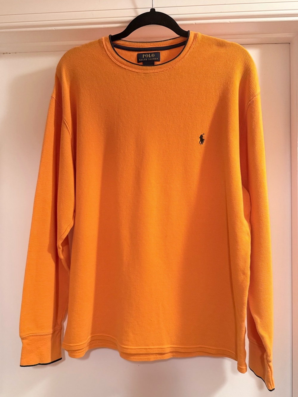 Polo Ralph Lauren Men's Waffle Knit Thermal Shirt 2XL Orange Crewneck Navy Pony